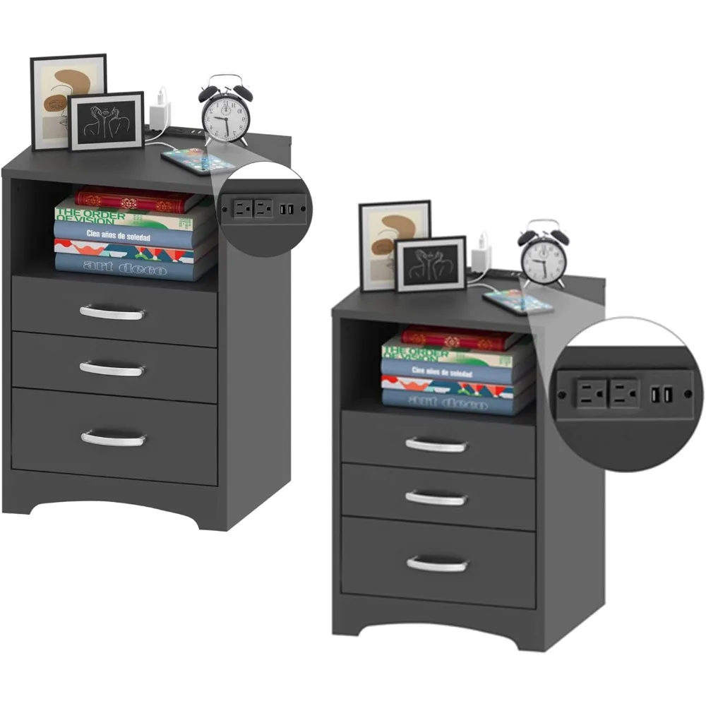Black Nightstand Set of 2, 3 Drawer Nightstand with Charging Station Side Table with Open Storage Bedside End Table
Black Nightstand Set of 2, 3 Drawer Nightstand with Charging Station Side Table with Open Storage Bedside End Table