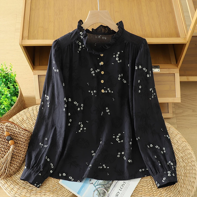 Spring Autumn Thin Print Pleated Collar Long Sve Women's irt Faionable Single Button Cotton Blend Loose Fit Original D...
Spring Autumn Thin Print Pleated Collar Long Sve Women's irt Faionable Single Button Cotton Blend Loose Fit Original D...