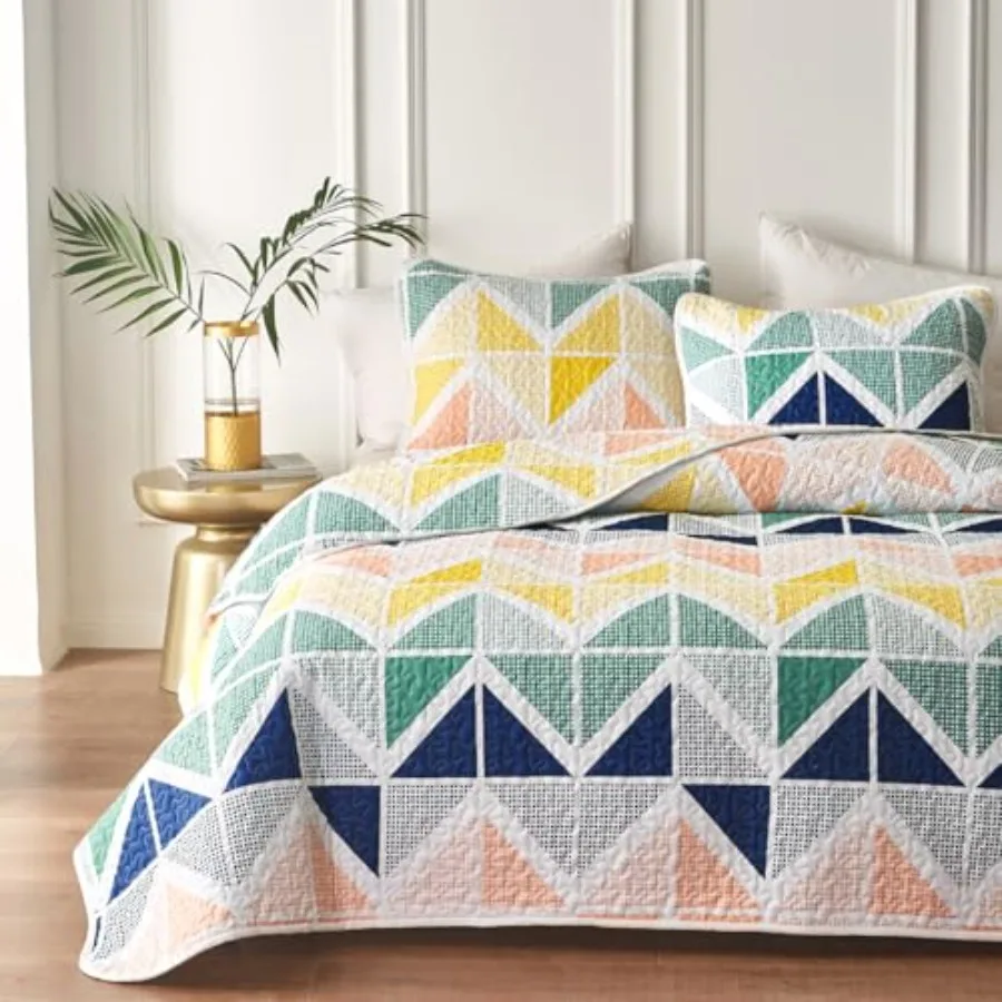 Quilt Set and Bright for Summer 3 Pcs Reversible Quilt Set Queen Size with Navy Green Orange Yellow Cubes Microfiber Lightweigh
Quilt Set and Bright for Summer 3 Pcs Reversible Quilt Set Queen Size with Navy Green Orange Yellow Cubes Microfiber Lightweigh