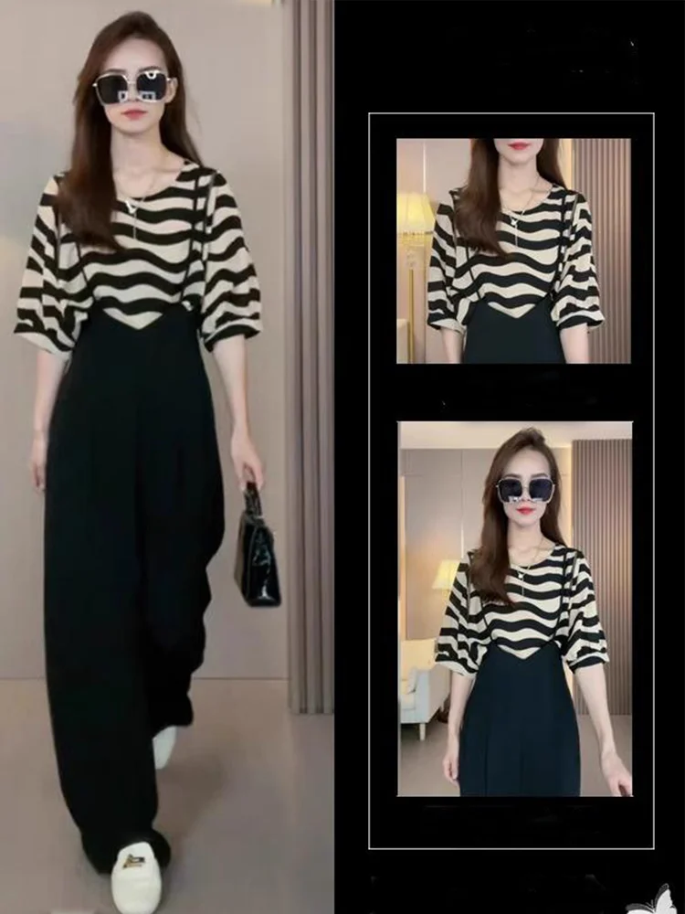 Casual Striped ort Sve T-irt And Loose Pants Two Piece Set for Women Summer New Sle Wide oulder Strap Suit Pants
Casual Striped ort Sve T-irt And Loose Pants Two Piece Set for Women Summer New Sle Wide oulder Strap Suit Pants