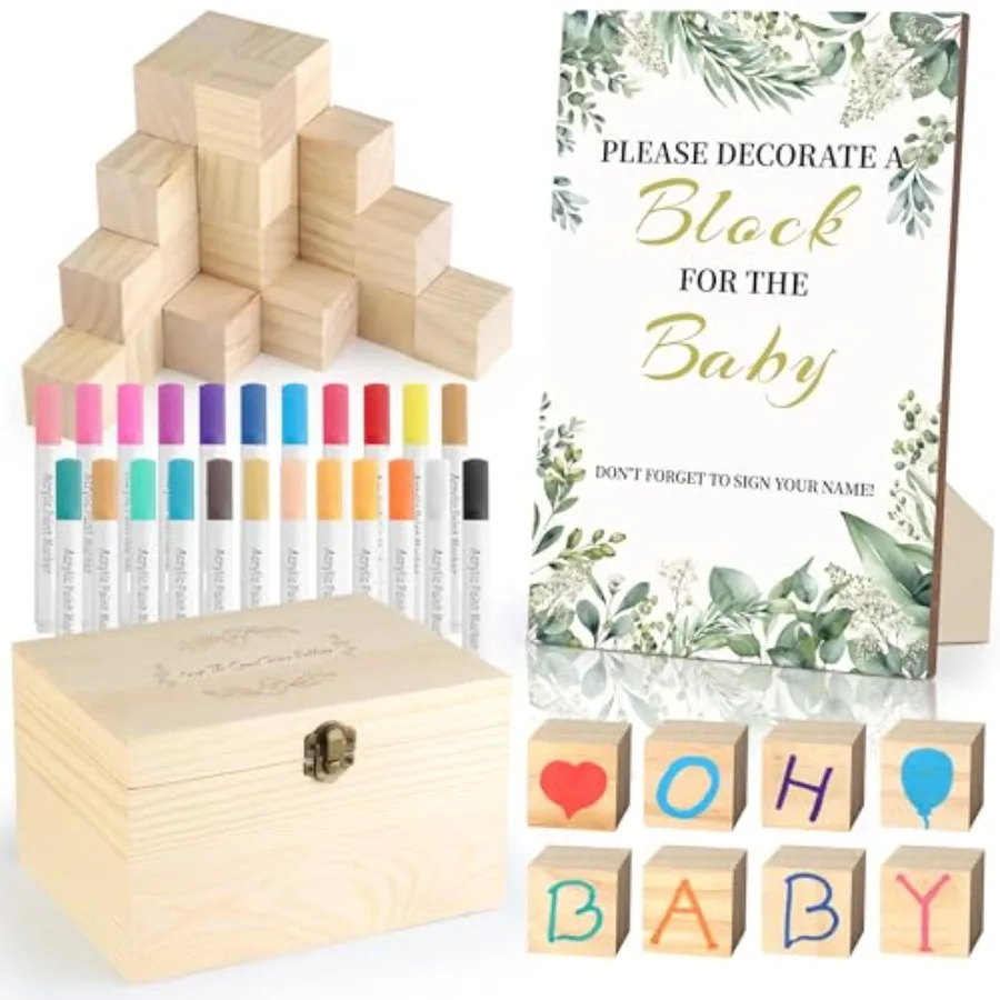 72PCS Baby Shower Games Kit with Blank Wooden Blocks, Acrylic Paint Marker, Wooden Box and Sign, Blocks Suitable for Baby Showe
72PCS Baby Shower Games Kit with Blank Wooden Blocks, Acrylic Paint Marker, Wooden Box and Sign, Blocks Suitable for Baby Showe