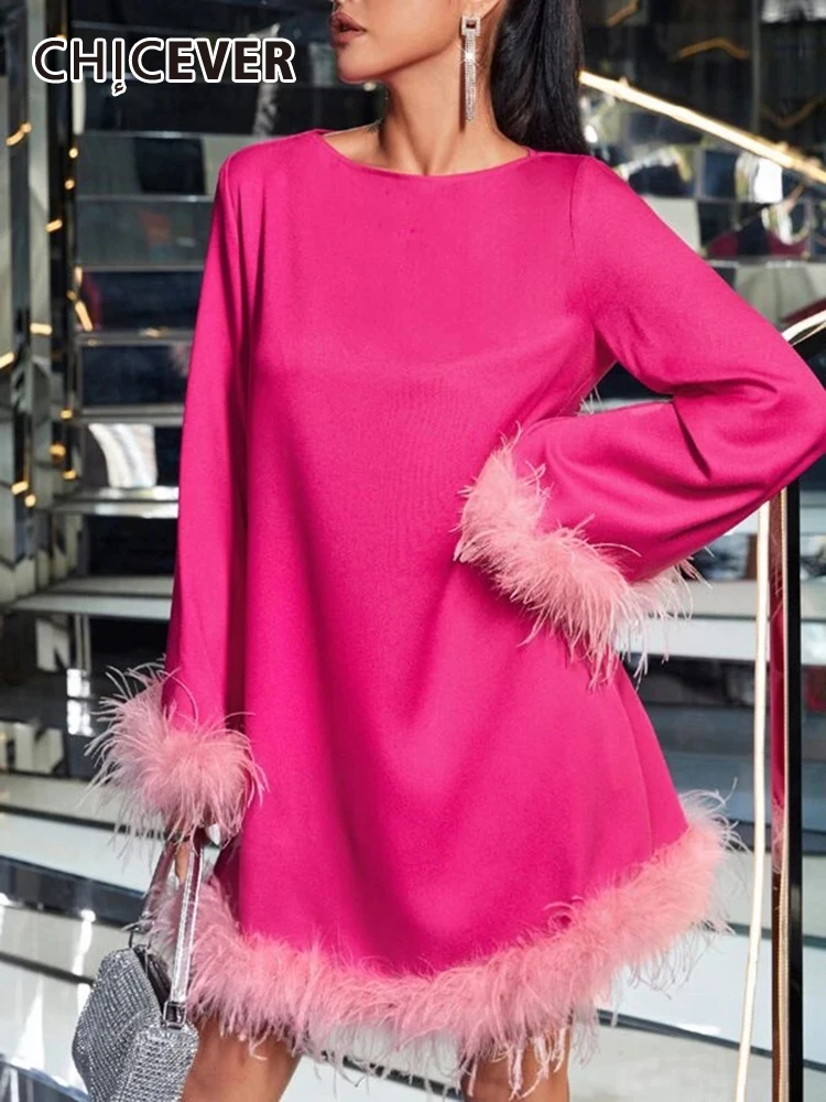 CHICEVER Casual Loose Backless Dresses For Women Round Neck Flare Sleeve High Waist Patchwork Feathers Elegant Chic Dress Female
CHICEVER Casual Loose Backless Dresses For Women Round Neck Flare Sleeve High Waist Patchwork Feathers Elegant Chic Dress Female