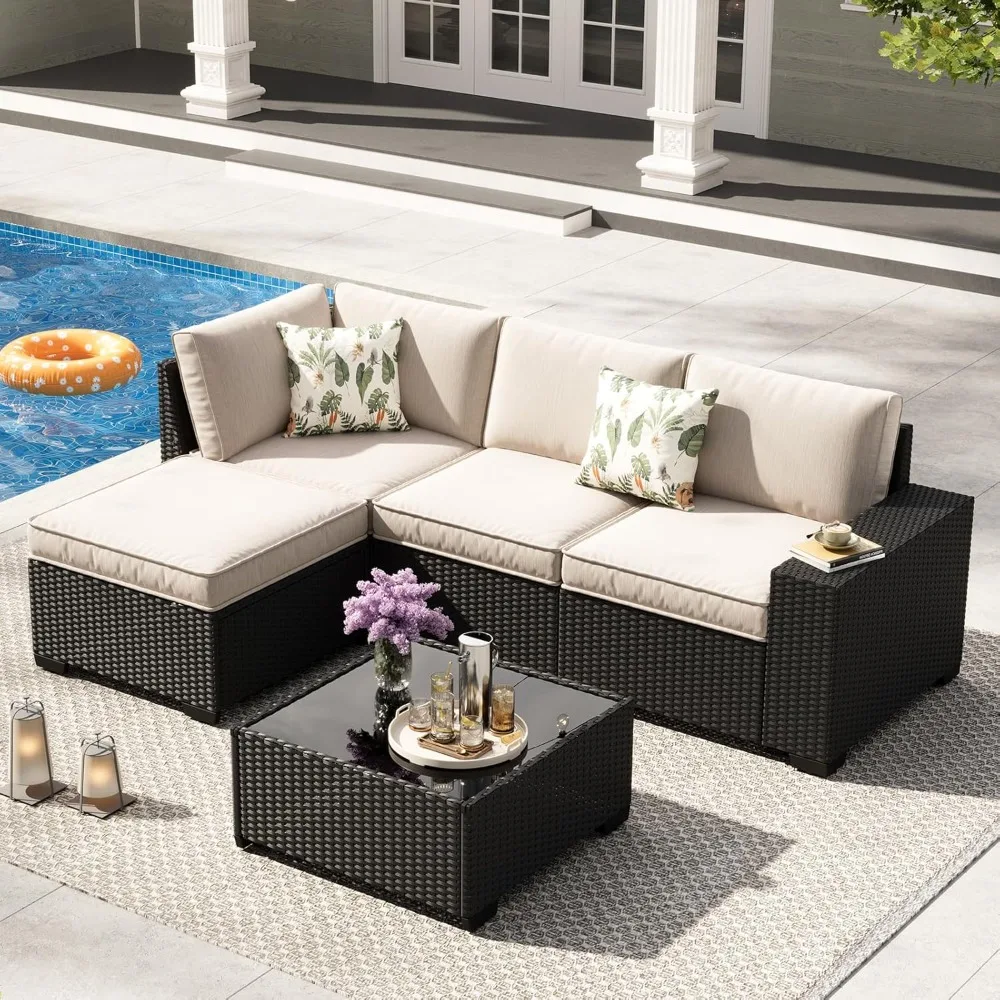 5 Pieces Patio Furniture Set, Wicker Outdoor Sectional Sofa with Cushion & Coffee Table, Wider Armrest Patio, Customized
5 Pieces Patio Furniture Set, Wicker Outdoor Sectional Sofa with Cushion & Coffee Table, Wider Armrest Patio, Customized