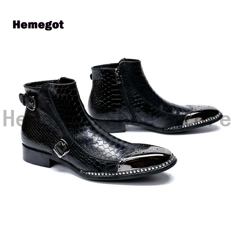 Black Leather Men Boots Metal Toe Buckle Design Side Zipper Ankle Boots Male Big Size Party Dress Shoes Handmade Men Shoes
Black Leather Men Boots Metal Toe Buckle Design Side Zipper Ankle Boots Male Big Size Party Dress Shoes Handmade Men Shoes