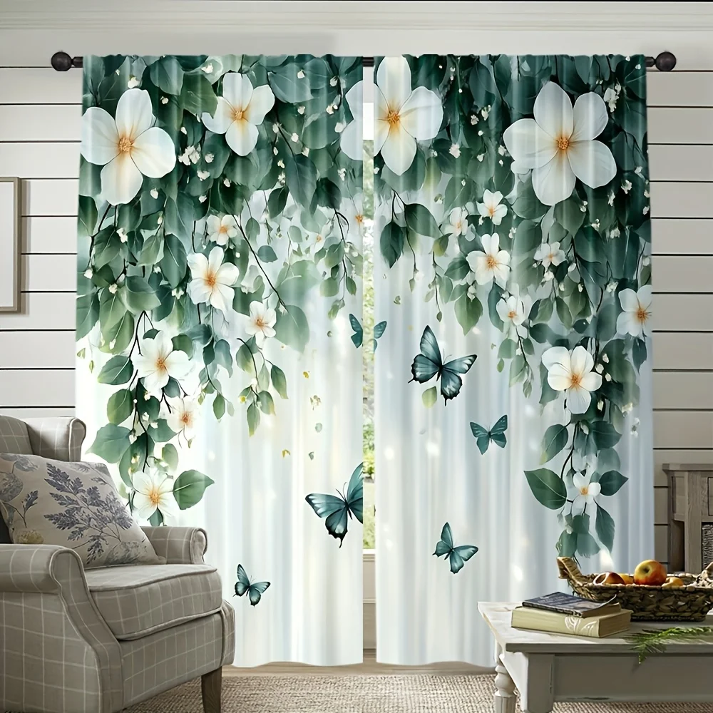 2pcs White Flower Green Leaf Butterfly Curtains Peach Skin Polyester Elegant Living Room Bedroom Home Decor
2pcs White Flower Green Leaf Butterfly Curtains Peach Skin Polyester Elegant Living Room Bedroom Home Decor