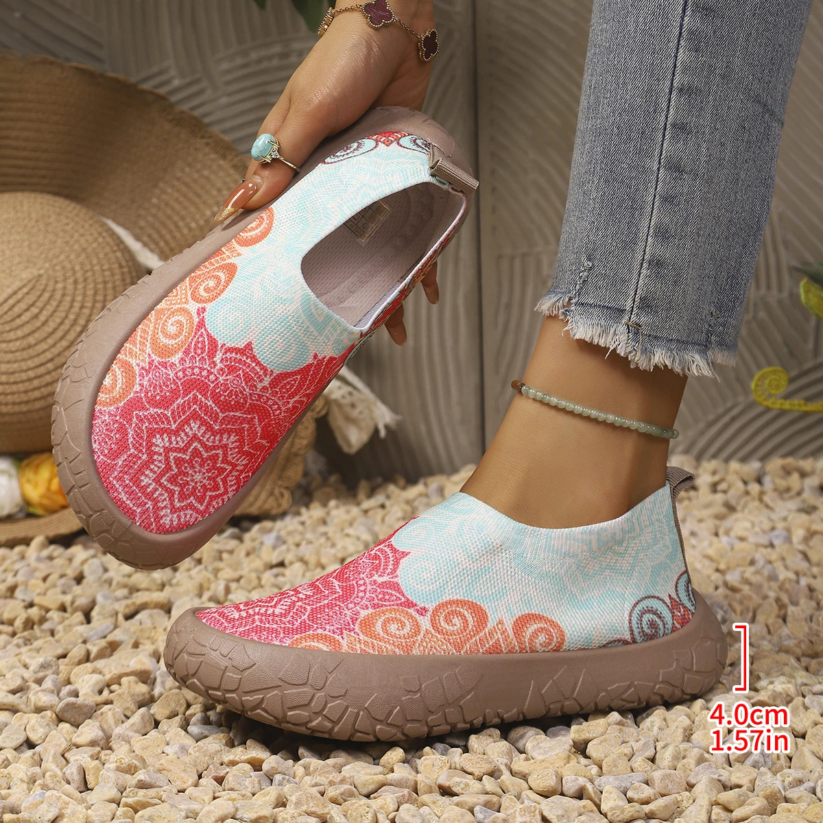 Mandala Floral Print Women Slip On Sneakers 4cm Thick Platform Sole Breathable Knit Non Slip Casual Walking Lazy Shoes
Mandala Floral Print Women Slip On Sneakers 4cm Thick Platform Sole Breathable Knit Non Slip Casual Walking Lazy Shoes