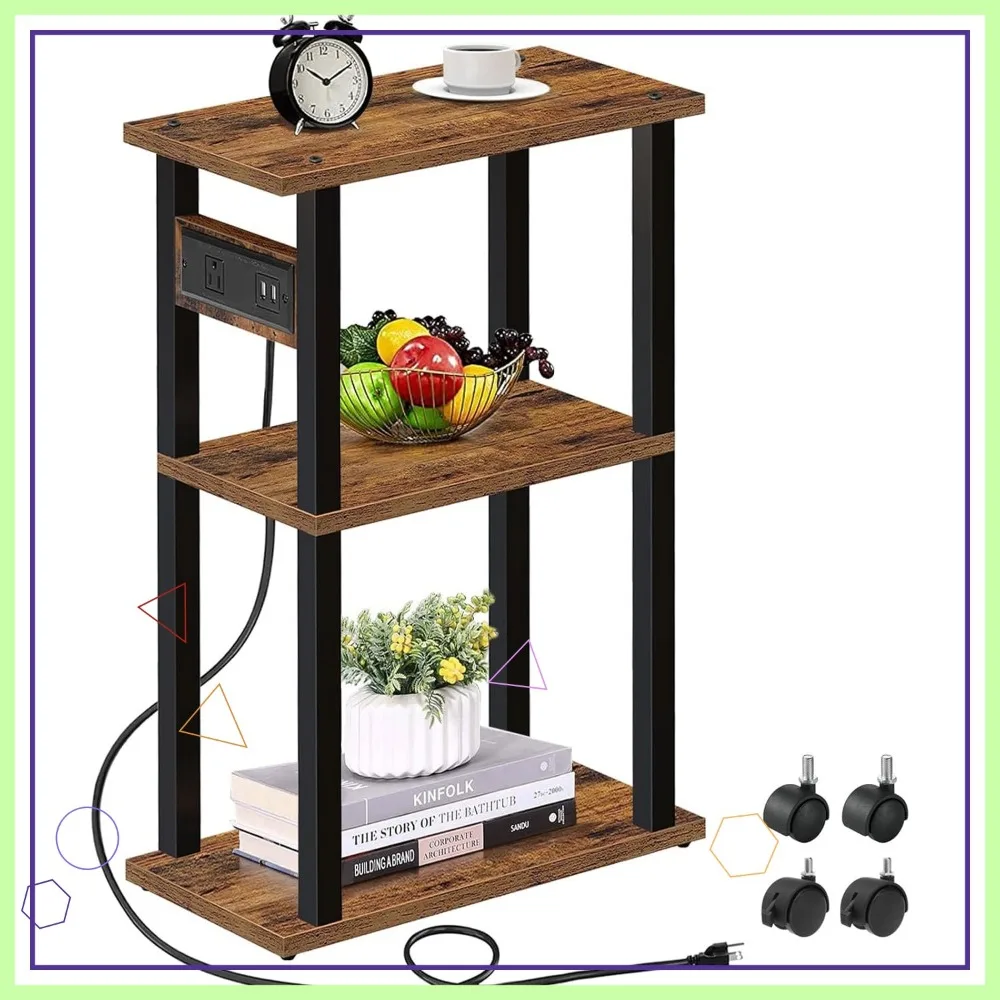 Slim Side Table with Charging Station, USB Ports & Outlet, Narrow End Table with Wheels for Small Spaces, Brown
Slim Side Table with Charging Station, USB Ports & Outlet, Narrow End Table with Wheels for Small Spaces, Brown