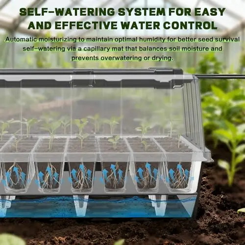 60-Cell Indoor Seed Germination Tray With Capillary Self-Watering Mat, Adjustable LED Lamp, Ventilated Dome And 1–24 Hour Timer
60-Cell Indoor Seed Germination Tray With Capillary Self-Watering Mat, Adjustable LED Lamp, Ventilated Dome And 1–24 Hour Timer