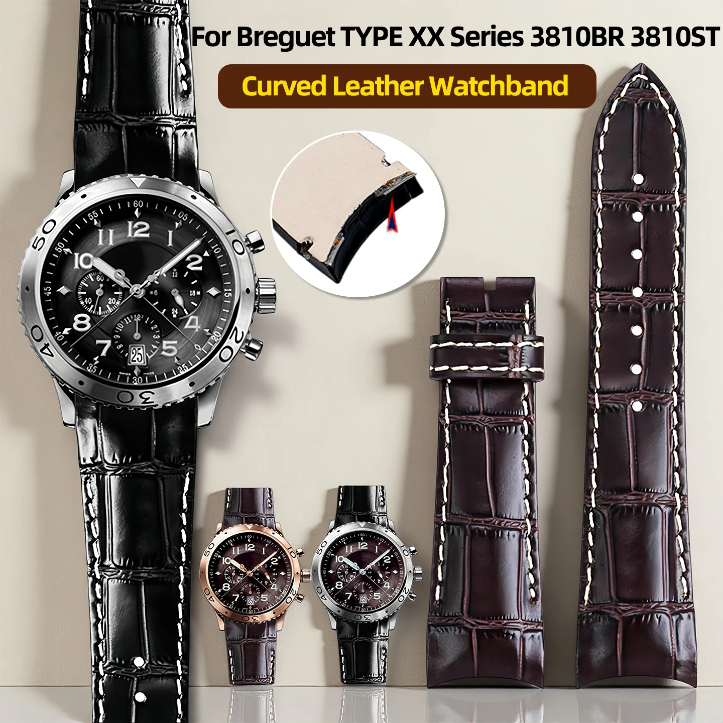 22mm Black Brown Curved Leather Watchband For Breguet TYPE XX Series 3810BR 3810ST 3817ST Men's cowhide Watch Strap Bracelet
22mm Black Brown Curved Leather Watchband For Breguet TYPE XX Series 3810BR 3810ST 3817ST Men's cowhide Watch Strap Bracelet