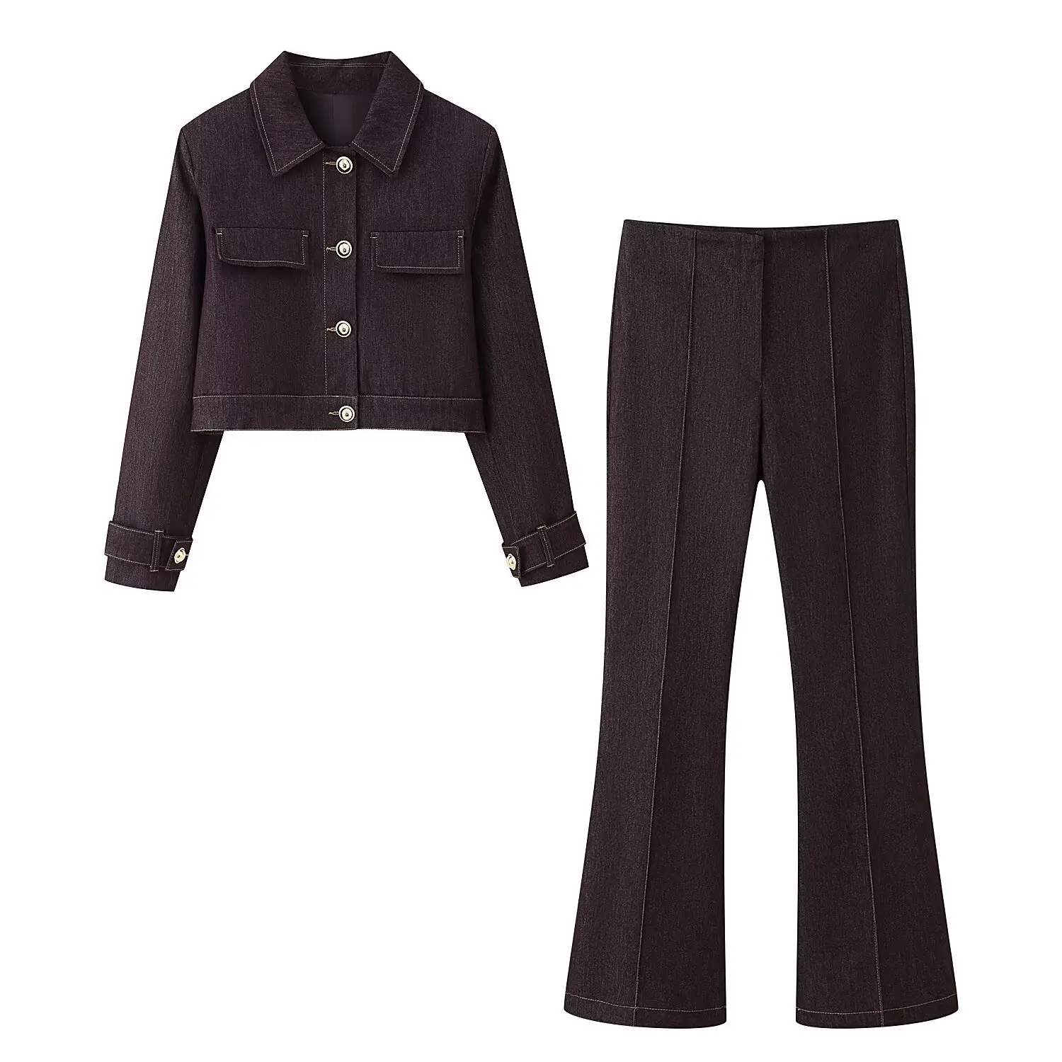 Женские комплекты брюк, однобортные короткие куртки с контрастной строчкой + расклешенные брюки, новинка 2025, весенне-осенний женский костюм из двух предметов
Женские комплекты брюк, однобортные короткие куртки с контрастной строчкой + расклешенные брюки, новинка 2025, весенне-осенний женский костюм из двух предметов