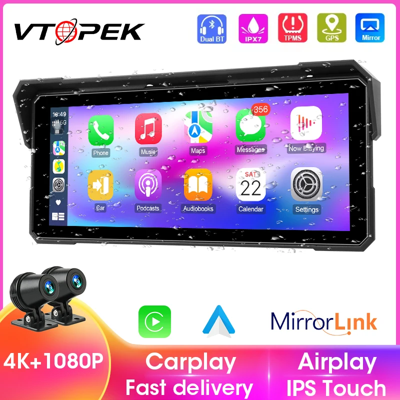 Vtopek Portable 7/8" Waterproof Motorcycle GPS Navigation 4K Moto DVR Wireless Carplay Android Auto Motobike Recorder Monitor
Vtopek Portable 7/8" Waterproof Motorcycle GPS Navigation 4K Moto DVR Wireless Carplay Android Auto Motobike Recorder Monitor