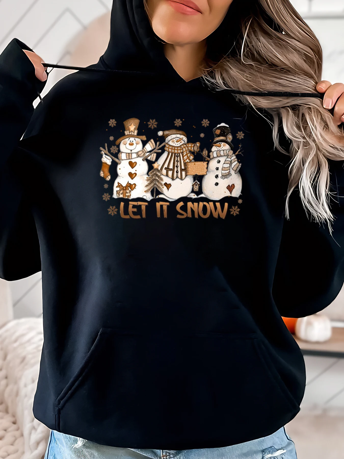 Снеговик Let It Snow Рождественская толстовка с капюшоном женская зимняя праздничная повседневная черная больших размеров
Снеговик Let It Snow Рождественская толстовка с капюшоном женская зимняя праздничная повседневная черная больших размеров