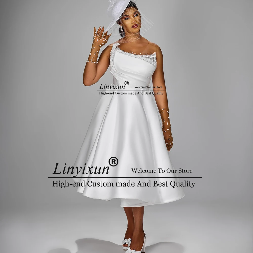 Vintage Beading Pearls Wedding Dresses 2025 A-Line Short Bridal Gowns Customized Sleeveless Strapless vestido de novia gótico
Vintage Beading Pearls Wedding Dresses 2025 A-Line Short Bridal Gowns Customized Sleeveless Strapless vestido de novia gótico
