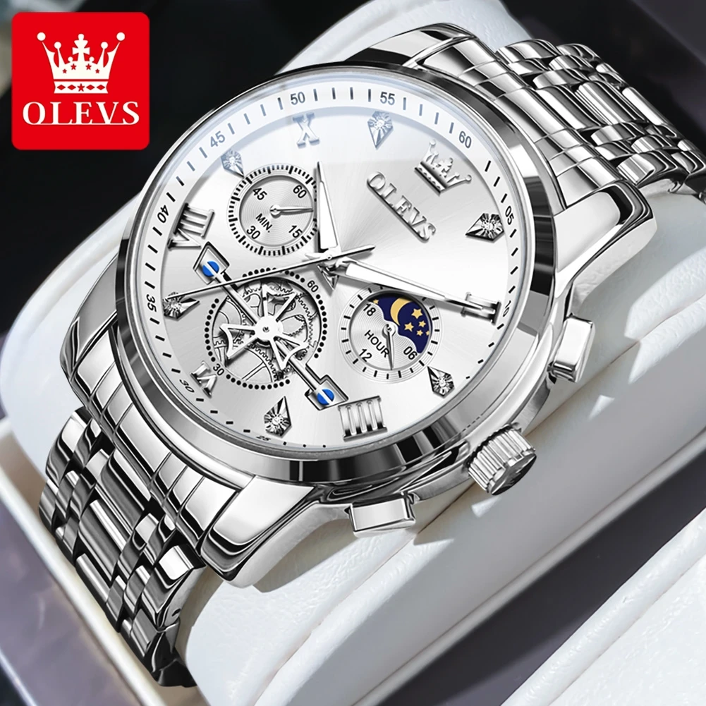 OLEVS 2856 Classic Quartz Watches for Men Flywheel Skeleton Moon Phase Chronograph Waterproof Luminous Men's Dress Wristwatches
OLEVS 2856 Classic Quartz Watches for Men Flywheel Skeleton Moon Phase Chronograph Waterproof Luminous Men's Dress Wristwatches