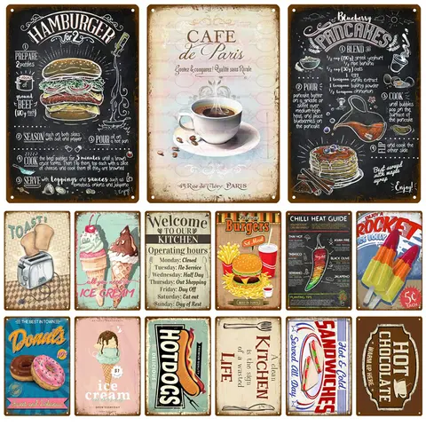 Retro DINER Tin Sign Poster Vintage Wall Posters Metal Sign Decorative Wall Plate Kitchen Plaque Metal Vintage Decor Accessories