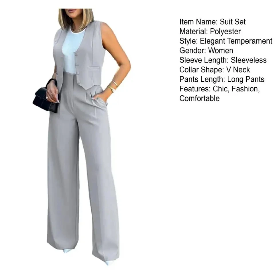 Fashion Sexy V Neck Set For Women Casual Sleeveless Button Tops+ Pants 2 Piece Sets Lady Holiday Office Womens Clothing Summer
Fashion Sexy V Neck Set For Women Casual Sleeveless Button Tops+ Pants 2 Piece Sets Lady Holiday Office Womens Clothing Summer