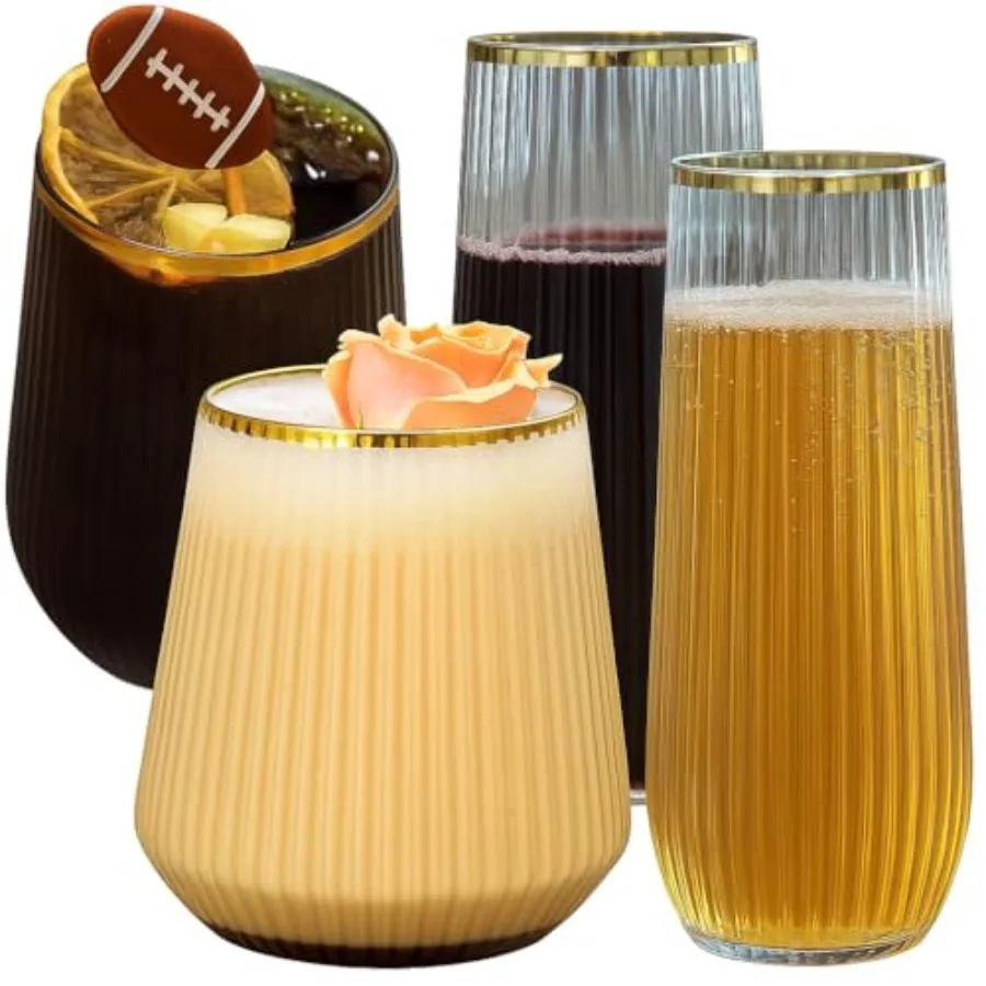 48 Pack Ribbed Origami Ripple Plastic Glasses, 24 9 oz Stemless Champagne Flutes and 24 12 oz Cups, BPA-Free Disposable Shatter
48 Pack Ribbed Origami Ripple Plastic Glasses, 24 9 oz Stemless Champagne Flutes and 24 12 oz Cups, BPA-Free Disposable Shatter