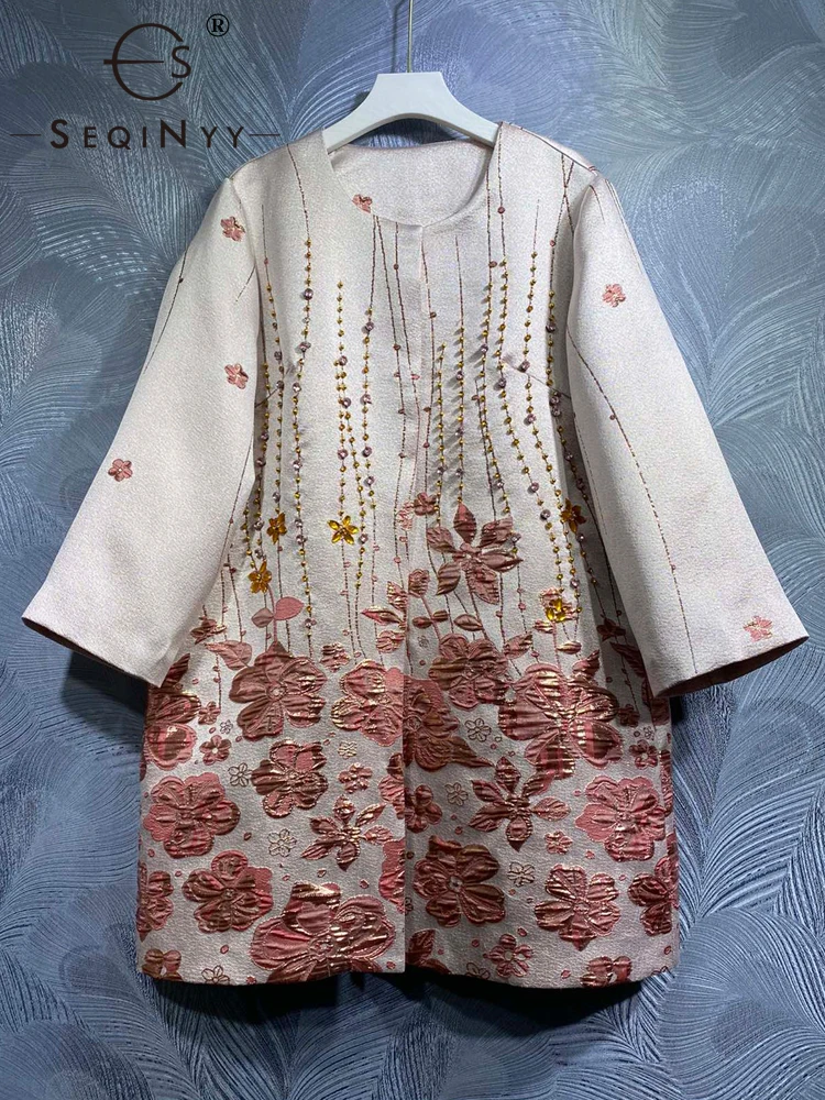 SEQINYY Beige Long Coat Spring Autumn New Fashion Design Women Runway High Quality Beading Pink Flower Vintage Jacquard Loose
SEQINYY Beige Long Coat Spring Autumn New Fashion Design Women Runway High Quality Beading Pink Flower Vintage Jacquard Loose
