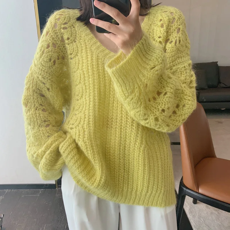Pullovers Women Spring Autumn Hollow Out V Neck Soft Sweaters 3 Colors All MatchPure Simple Female Clothes Knitwear Sweaters
Pullovers Women Spring Autumn Hollow Out V Neck Soft Sweaters 3 Colors All MatchPure Simple Female Clothes Knitwear Sweaters