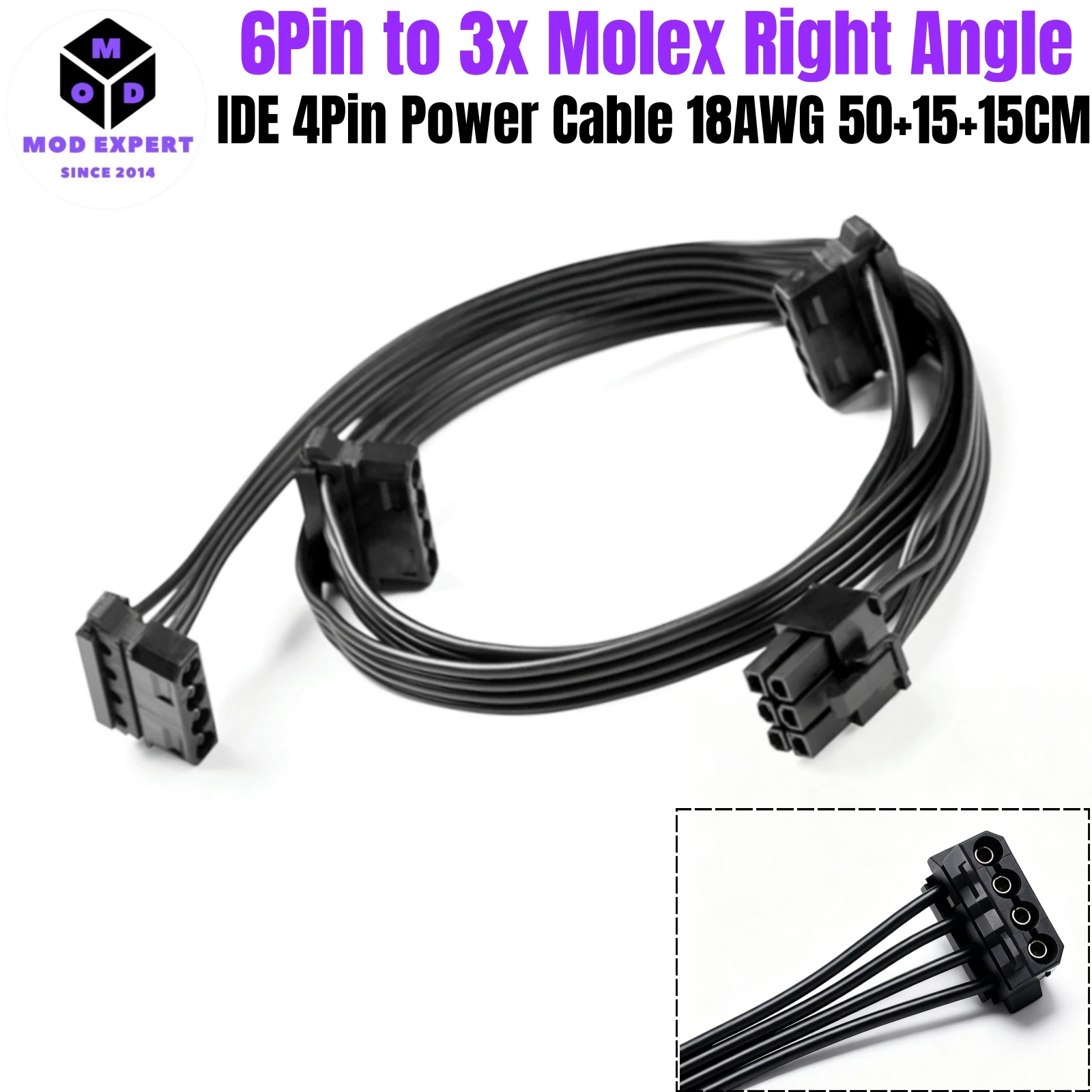 6Pin to 3x Molex IDE 4Pin Angled, PATA PERIF Power Cable for Corsair HX1200, HX1050, HX1000, HX850, HX750, HX650 Modular Powers
6Pin to 3x Molex IDE 4Pin Angled, PATA PERIF Power Cable for Corsair HX1200, HX1050, HX1000, HX850, HX750, HX650 Modular Powers