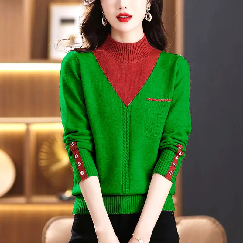 Half Turtleneck Bottom Shirt Female Autumn and Winter New Match Color Sweater Knitted Fake Two Tops
Half Turtleneck Bottom Shirt Female Autumn and Winter New Match Color Sweater Knitted Fake Two Tops