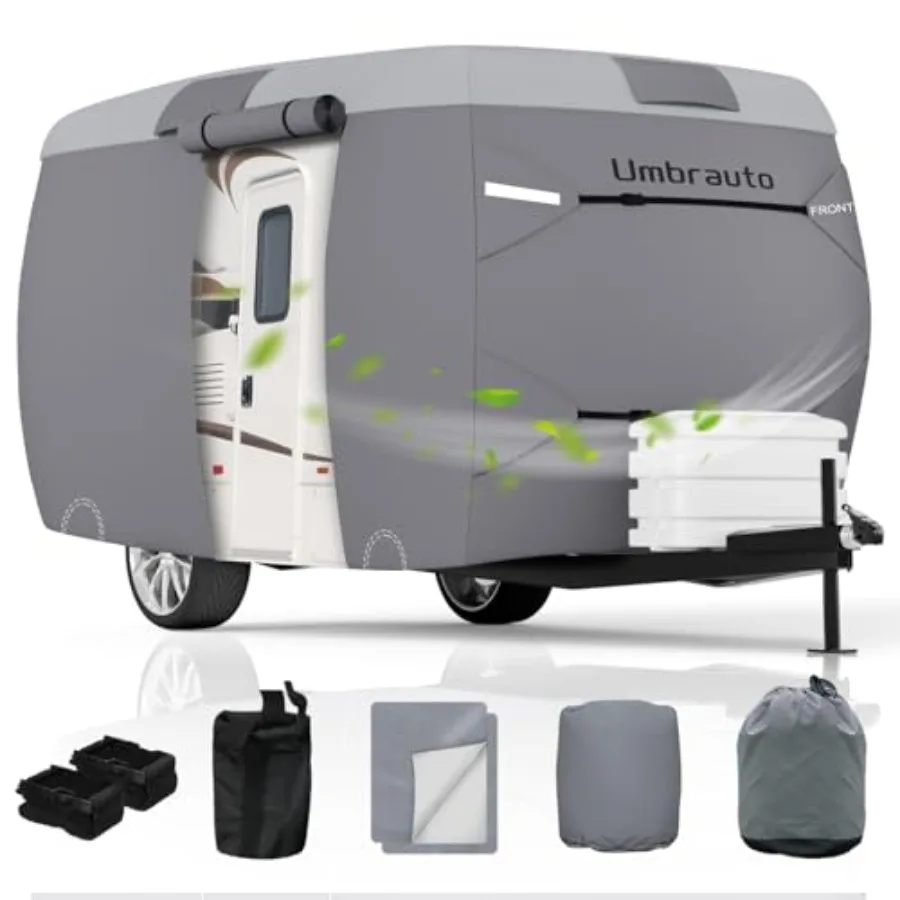 Fiberglass Travel Trailer Cover for 11'-13' Trailers, 7-Layer Windproof Top RV Cover in Gray with Adhesive Repair Patches
Fiberglass Travel Trailer Cover for 11'-13' Trailers, 7-Layer Windproof Top RV Cover in Gray with Adhesive Repair Patches