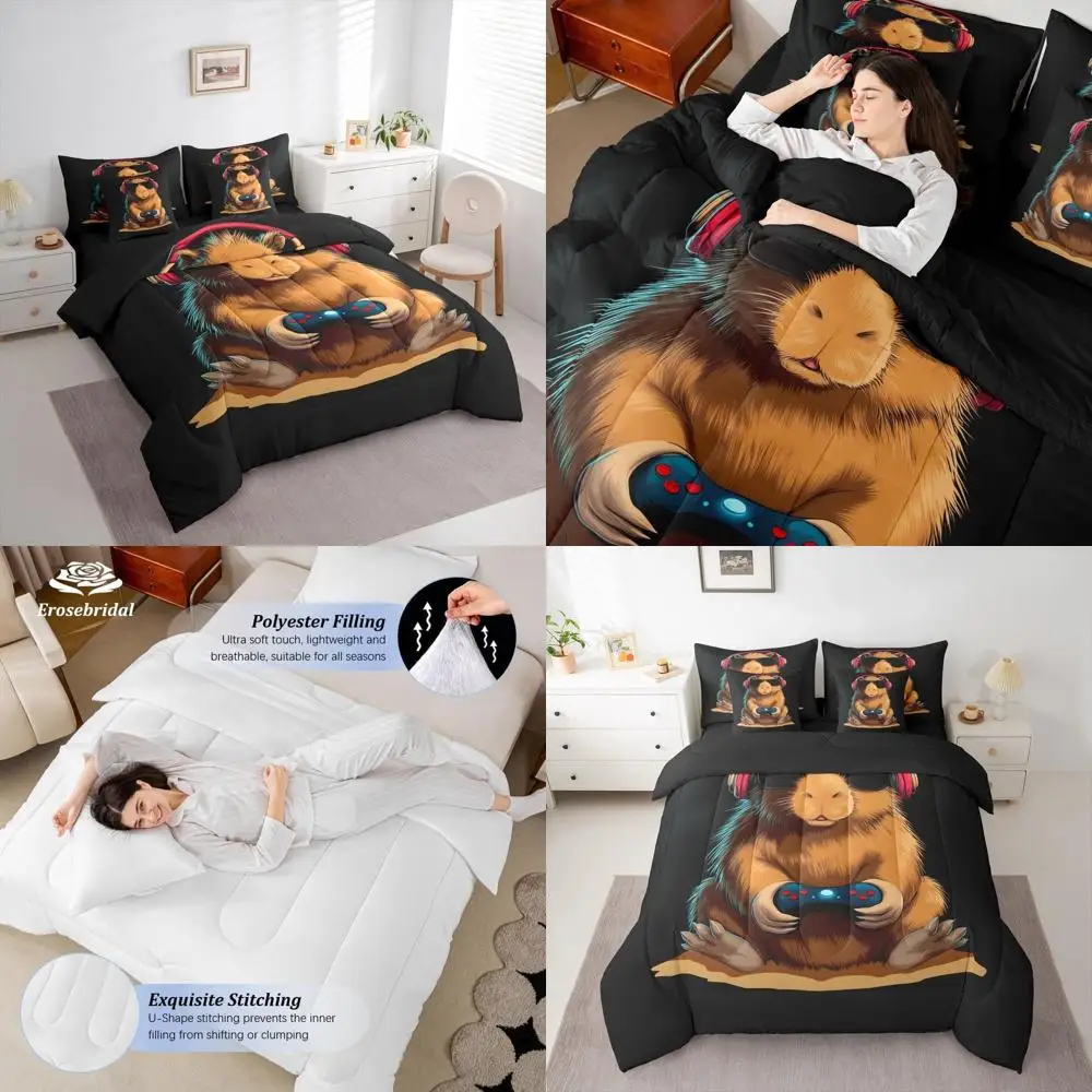 7-Piece Video Game Bedding Set with Sheets, Cute Animal Gaming Comforter for Kids and Adults, Black Brown Bedding
7-Piece Video Game Bedding Set with Sheets, Cute Animal Gaming Comforter for Kids and Adults, Black Brown Bedding