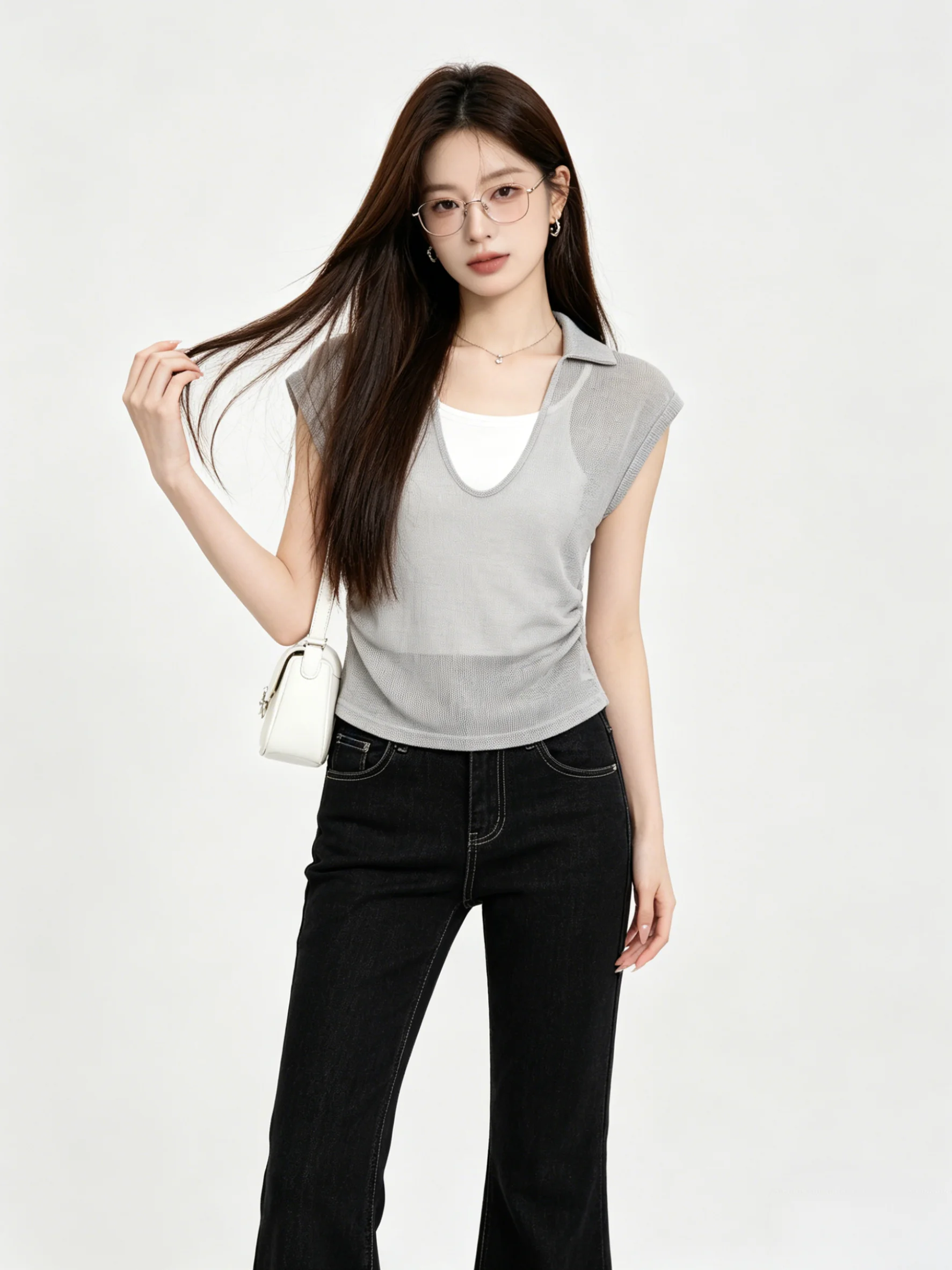 Summer Thin V-Neck T-Shirt Set Short Sleeve Vest Top High Waist Pants Fashionable Layering Women's Collar Suit Casual Wear
Summer Thin V-Neck T-Shirt Set Short Sleeve Vest Top High Waist Pants Fashionable Layering Women's Collar Suit Casual Wear