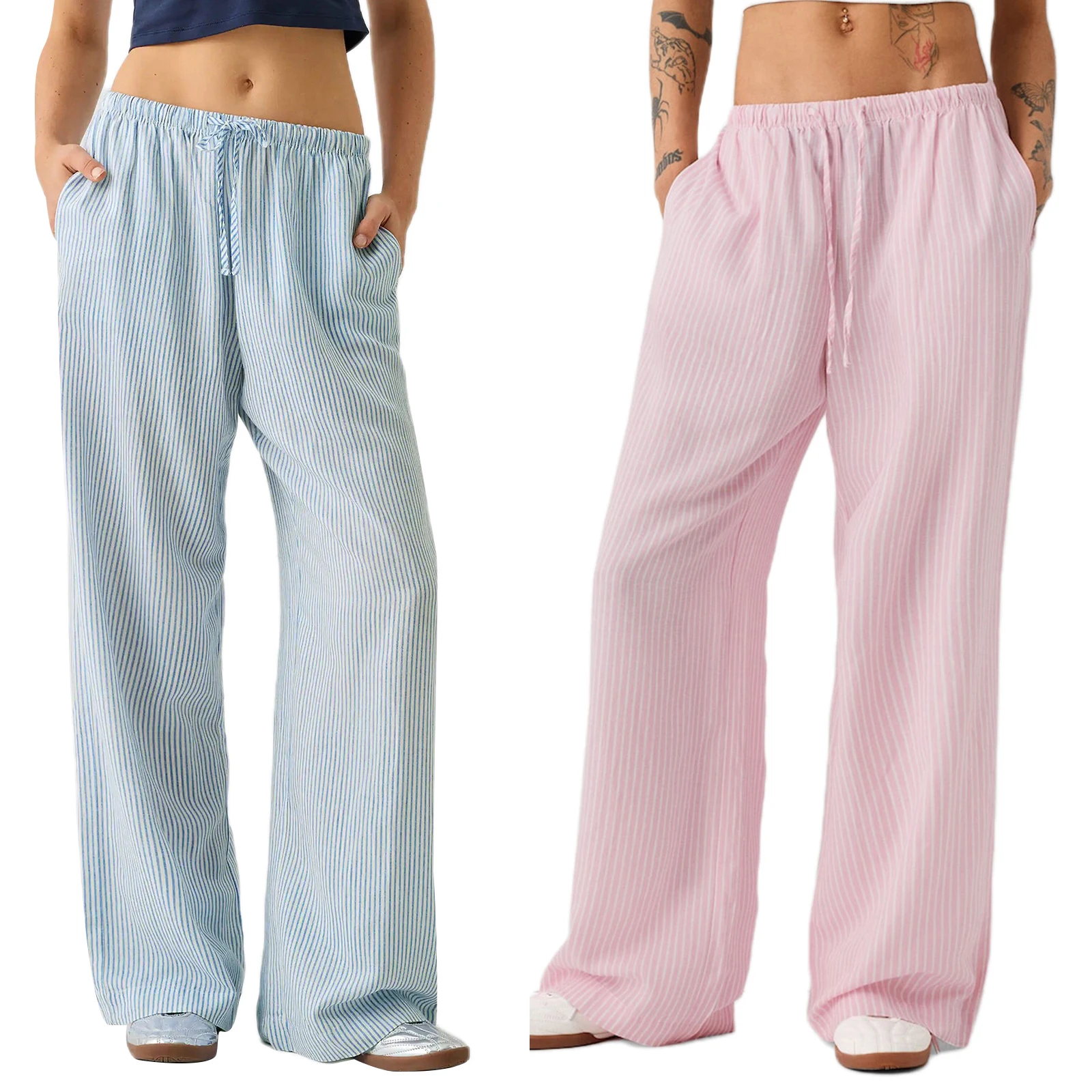 Drawstring Low Waist Striped Casual Straight Pants For Women Summer Loose Comfortable Soft Sweatpants with Pockets Trousers New
Drawstring Low Waist Striped Casual Straight Pants For Women Summer Loose Comfortable Soft Sweatpants with Pockets Trousers New