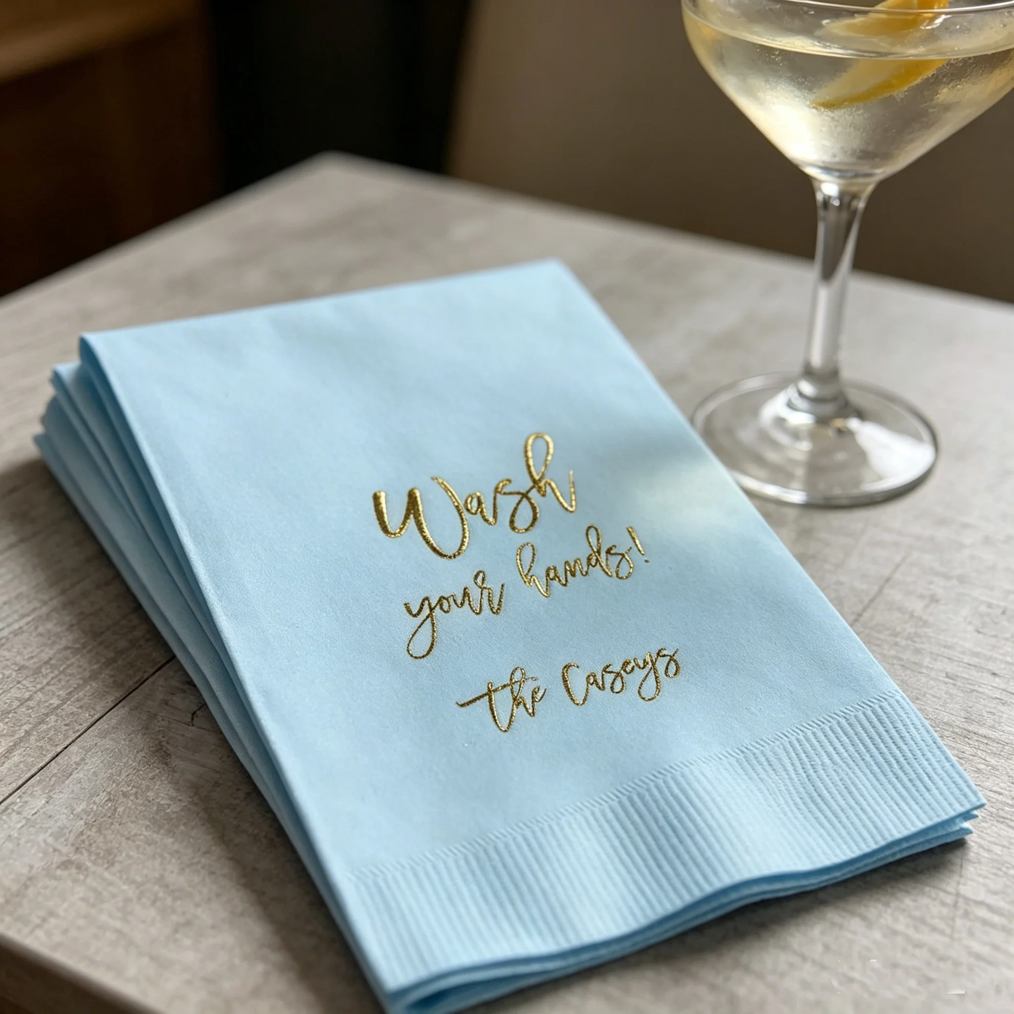 50pcs Custom "Wash Your Hands!" Guest Towels, Personalized Gold Foil Funny Quote Bathroom Napkins with Family Name for Housewarm
50pcs Custom "Wash Your Hands!" Guest Towels, Personalized Gold Foil Funny Quote Bathroom Napkins with Family Name for Housewarm