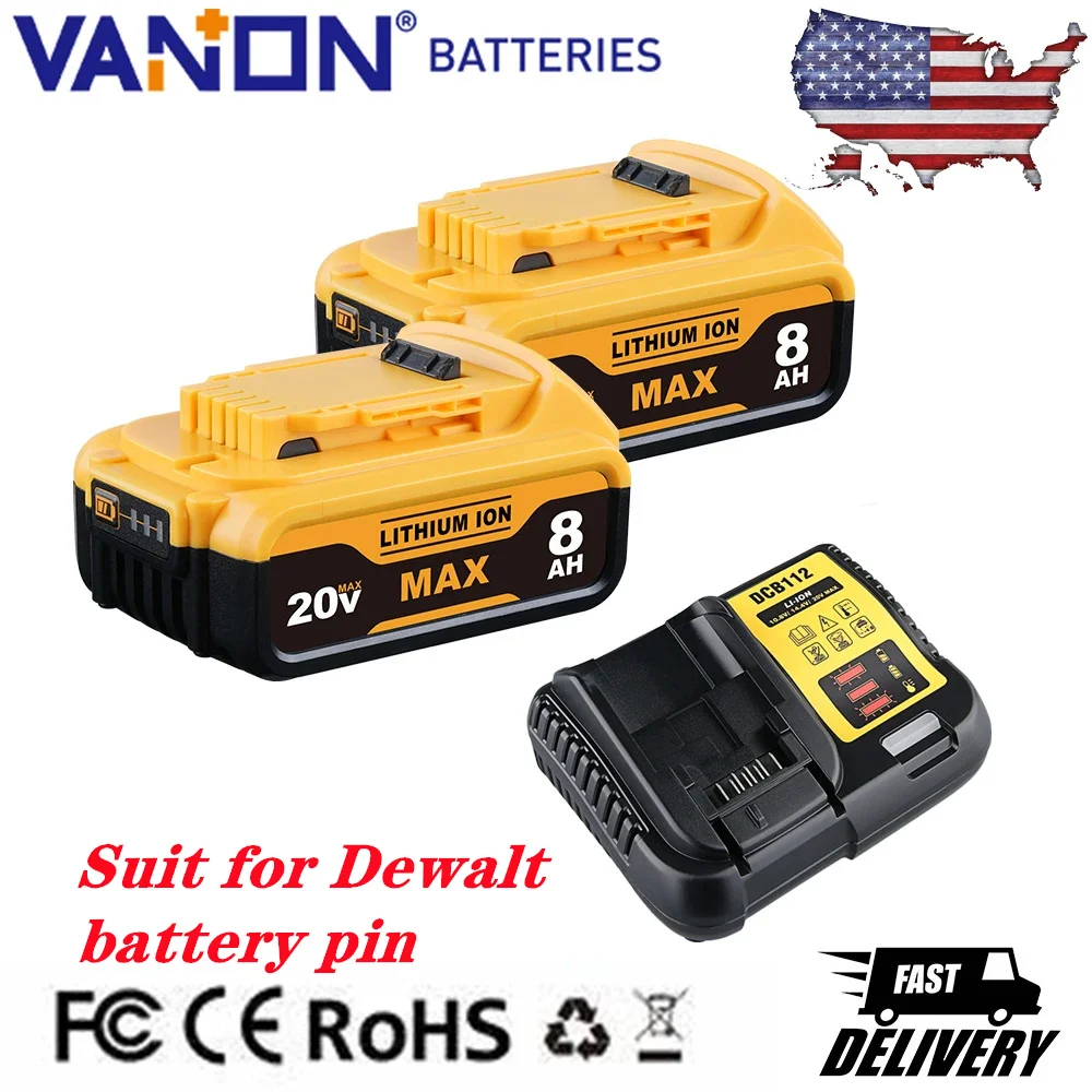 Замена аккумулятора VANON, 2 упаковки, 8,0 Ач для DEWALT DCB205 DCB200 DCB206 DCB204, штифт литий-ионного аккумулятора 20 В макс. и зарядное устройство DCB112
Замена аккумулятора VANON, 2 упаковки, 8,0 Ач для DEWALT DCB205 DCB200 DCB206 DCB204, штифт литий-ионного аккумулятора 20 В макс. и зарядное устройство DCB112