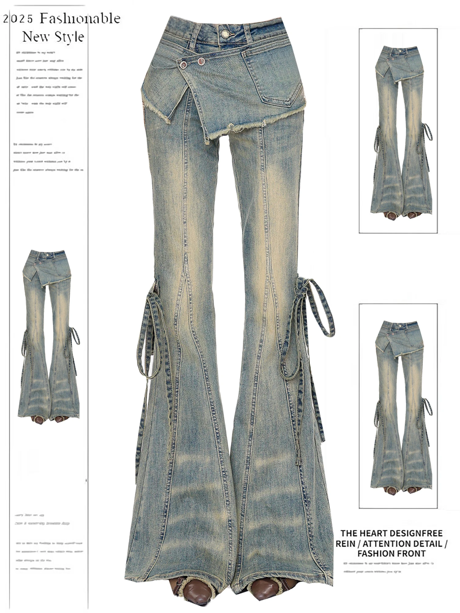 Y2K женские голубые потертые джинсовые расклешенные джинсы, новая мода, асимметричная талия с завязками по бокам, винтажные повседневные уличные брюки
Y2K женские голубые потертые джинсовые расклешенные джинсы, новая мода, асимметричная талия с завязками по бокам, винтажные повседневные уличные брюки