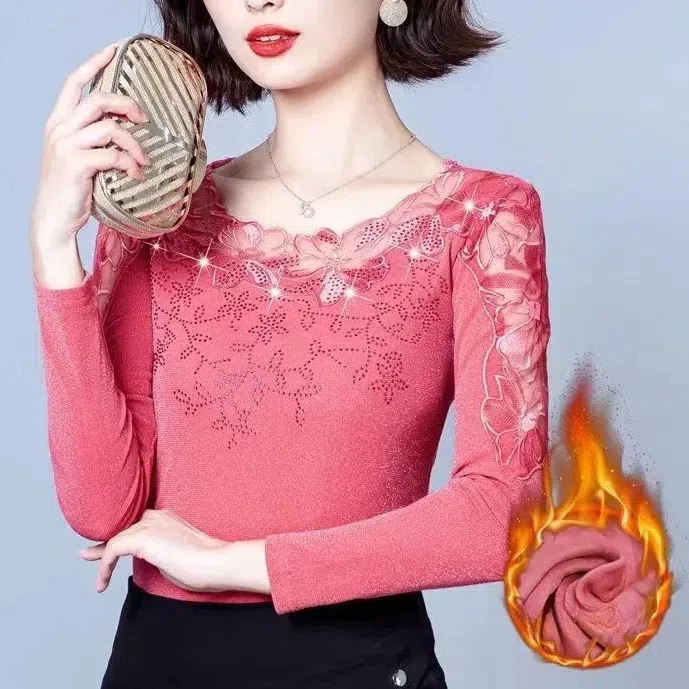 Women's Autumn Winter Long Sleeve Pullover Embroidery Round Neck Flocking Solid Color Lace Patchwork T-shirt Aesthetic Tops
Women's Autumn Winter Long Sleeve Pullover Embroidery Round Neck Flocking Solid Color Lace Patchwork T-shirt Aesthetic Tops