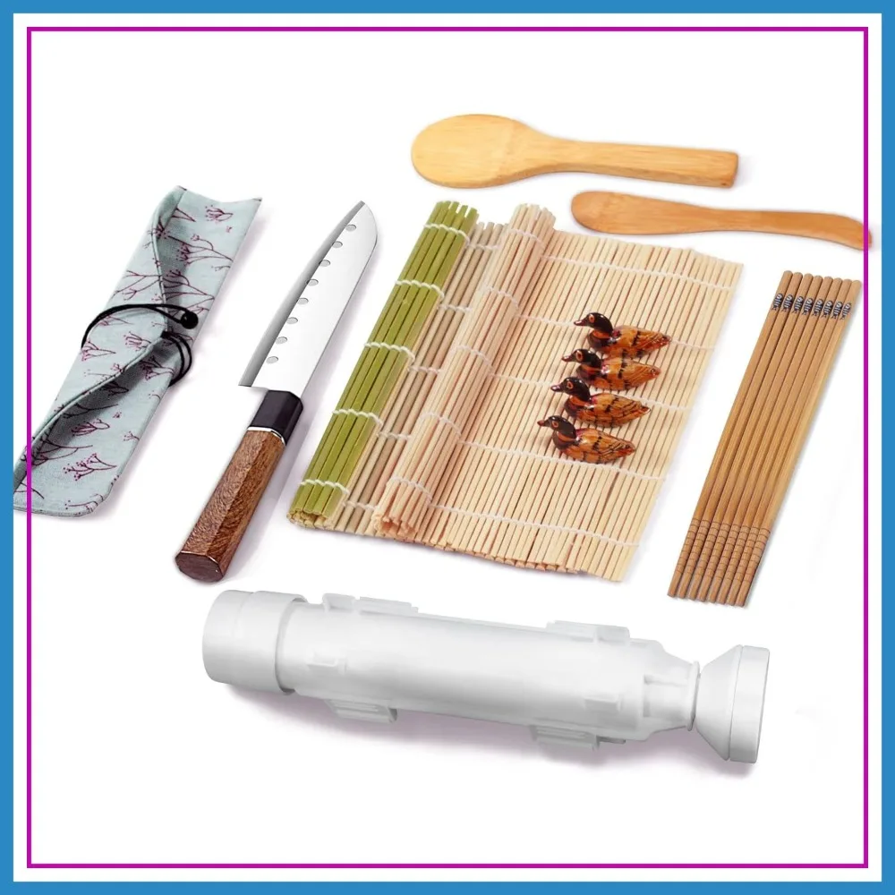 All-in-One Sushi Making Kit for Beginners with Bamboo Roller, Bazooka, Chopsticks, Paddle, Spreader, Knife & Holder
All-in-One Sushi Making Kit for Beginners with Bamboo Roller, Bazooka, Chopsticks, Paddle, Spreader, Knife & Holder
