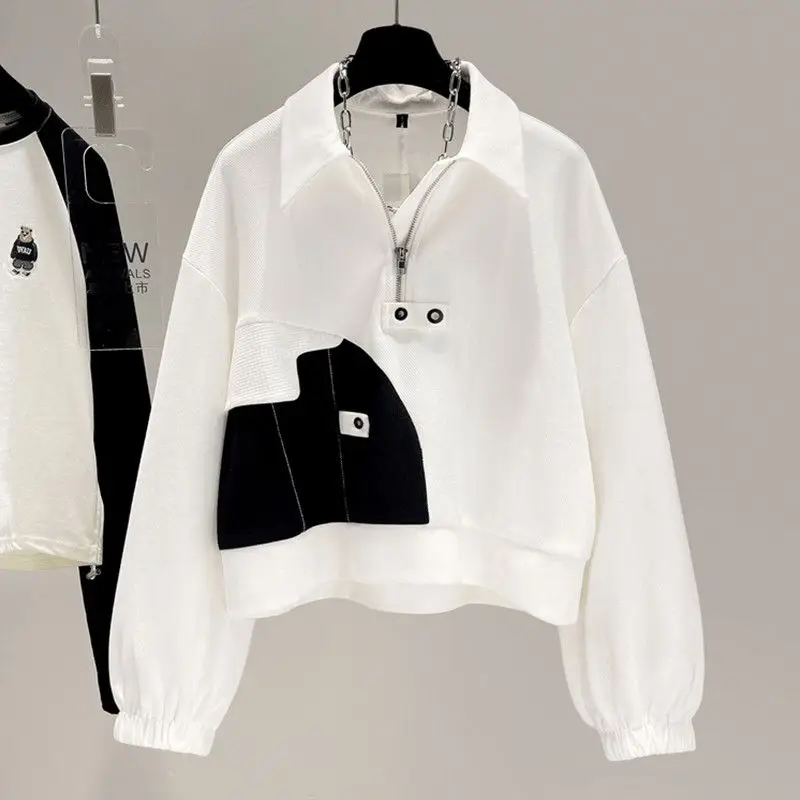 Women's Spring Autumn Polo Patchwork Sweatshirts Lady Casual Loose White Long Sleeve T Shirts New Streetwear Tops Female
Women's Spring Autumn Polo Patchwork Sweatshirts Lady Casual Loose White Long Sleeve T Shirts New Streetwear Tops Female