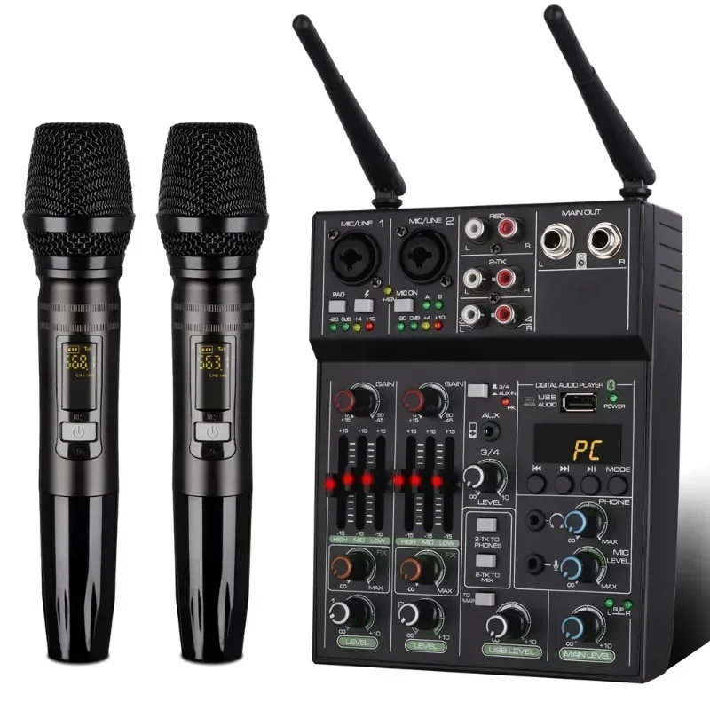 4 Channel Audio Mixer Console One for Two Wireless Microphone Mixer Bluetooth K Song Karaoke UF4-M BT UHF New Live Recording
4 Channel Audio Mixer Console One for Two Wireless Microphone Mixer Bluetooth K Song Karaoke UF4-M BT UHF New Live Recording