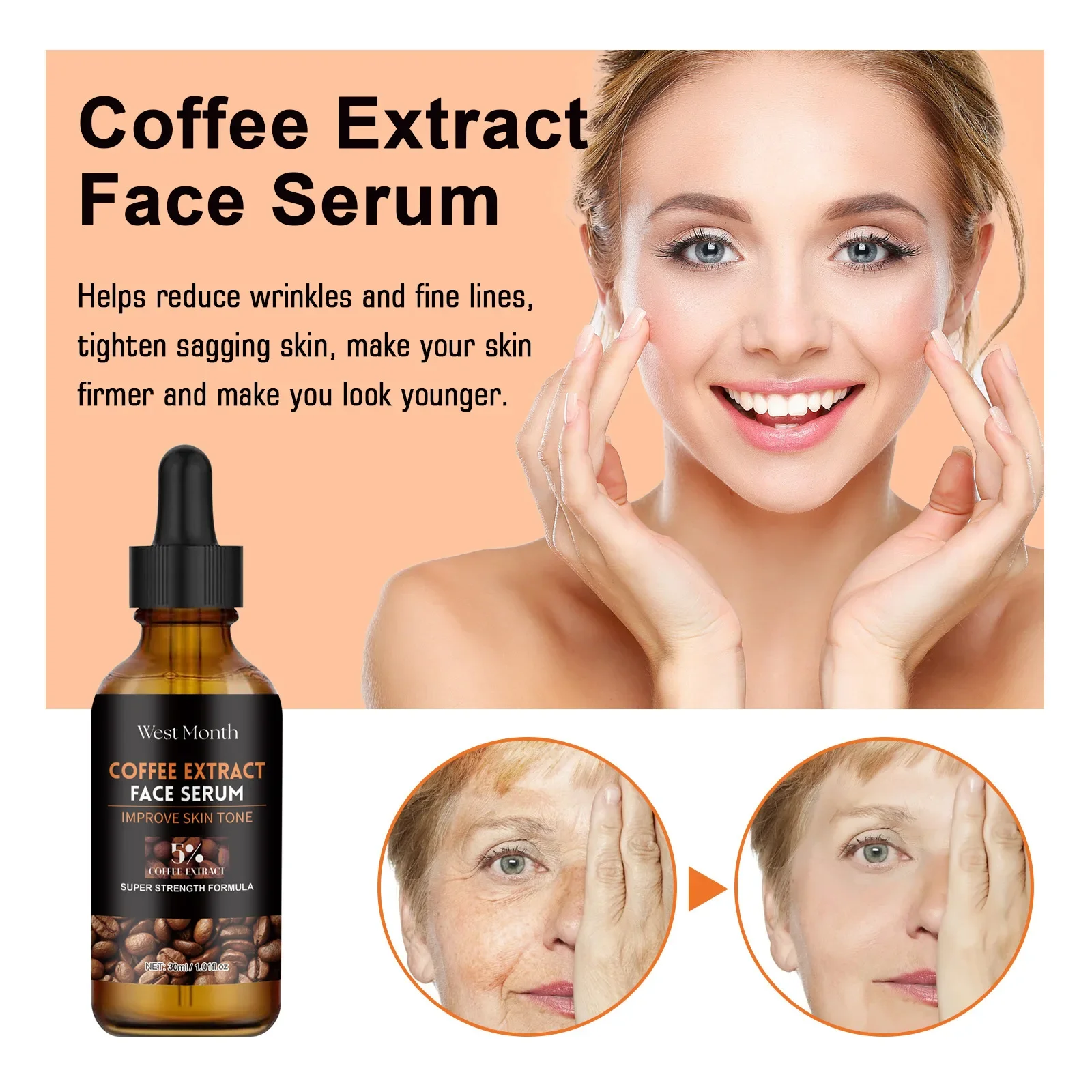 30ml West Month Caffeine Face Serum for Whitening, Smoothing and Tightening Skin, Repair Pores-Upgrade Your Skincare Routine Now
30ml West Month Caffeine Face Serum for Whitening, Smoothing and Tightening Skin, Repair Pores-Upgrade Your Skincare Routine Now