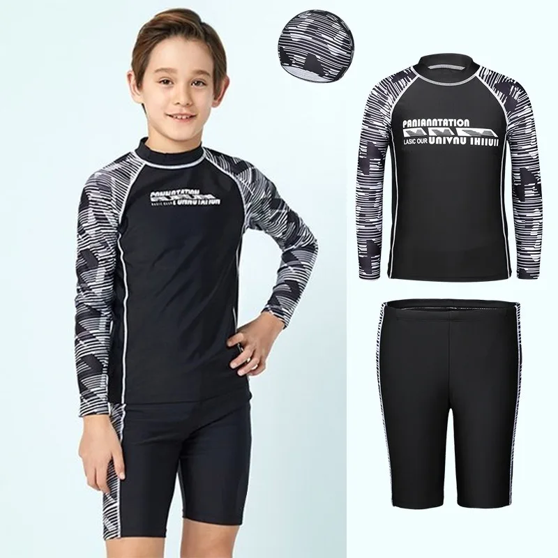 Three-piece Split Swimwear for Boys Teenage Swimsuit Kids Swim Trunks and Caps Long Sleeve Sun Protection Children Swimwear
Three-piece Split Swimwear for Boys Teenage Swimsuit Kids Swim Trunks and Caps Long Sleeve Sun Protection Children Swimwear