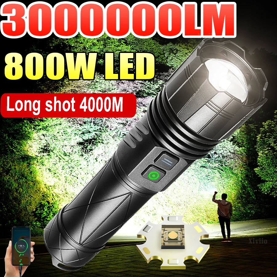 Светодиодный фонарь 3000000LM, яркий, перезаряжаемый, с дальностью действия 4000 м, мощный, для кемпинга, рыбалки, с зумом
Светодиодный фонарь 3000000LM, яркий, перезаряжаемый, с дальностью действия 4000 м, мощный, для кемпинга, рыбалки, с зумом