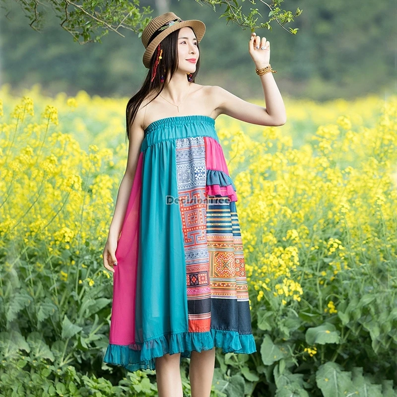 2025 chinese national style patchwork design summer ethnic style half skirt chiffon flower printed elastic waist half skirt t001
2025 chinese national style patchwork design summer ethnic style half skirt chiffon flower printed elastic waist half skirt t001