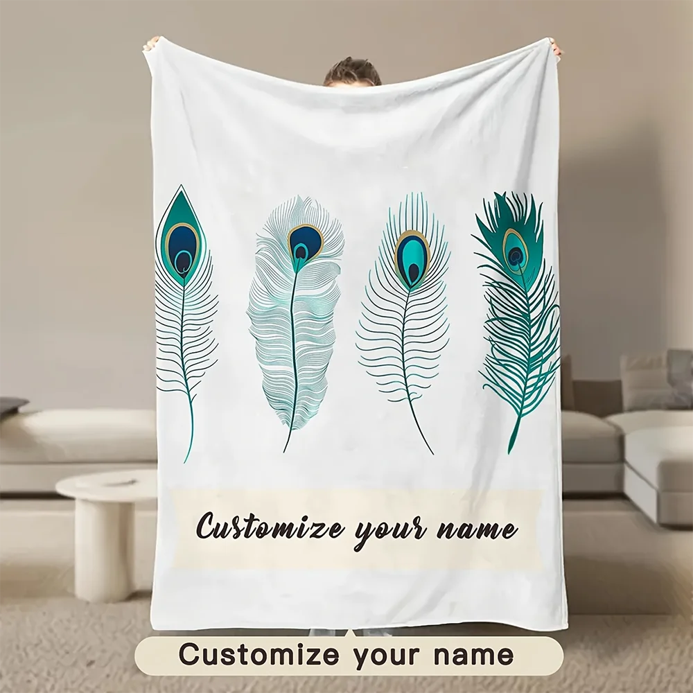 1pc Custom Peacock Feather Print Blanket, Personalized Name Flannel Throw Blanket for Home Living Room Bedroom Decor
1pc Custom Peacock Feather Print Blanket, Personalized Name Flannel Throw Blanket for Home Living Room Bedroom Decor