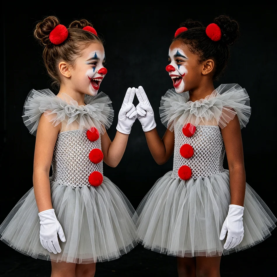 Girls Halloween Clown Tutu Dress with Pom Poms, White Gloves, Red Hair Balls Kids Circus Cosplay Costume for Carnival Party HJ11
Girls Halloween Clown Tutu Dress with Pom Poms, White Gloves, Red Hair Balls Kids Circus Cosplay Costume for Carnival Party HJ11