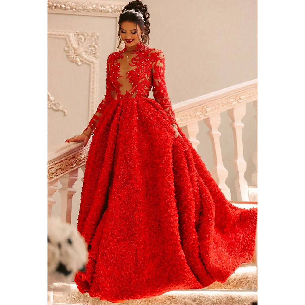 Gorgeous Red Appliques Evening Dresses Chic High Neck Long Sleeve Draped Chapel Train Gowns Formal Occasion Bridal Dress Vestido
Gorgeous Red Appliques Evening Dresses Chic High Neck Long Sleeve Draped Chapel Train Gowns Formal Occasion Bridal Dress Vestido