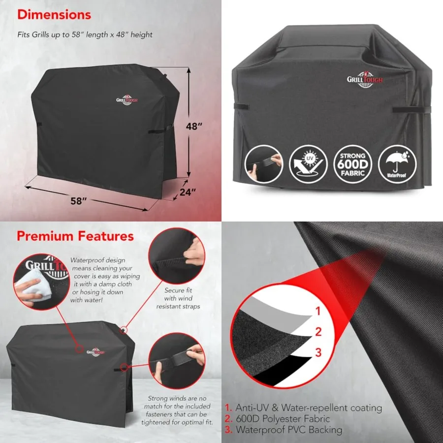 Heavy Duty BBQ Grill Cover for Outdoor Grill, 58 Inch Waterproof, Weather Resistant, UV Fade Resistant with Adjustable Straps G
Heavy Duty BBQ Grill Cover for Outdoor Grill, 58 Inch Waterproof, Weather Resistant, UV Fade Resistant with Adjustable Straps G