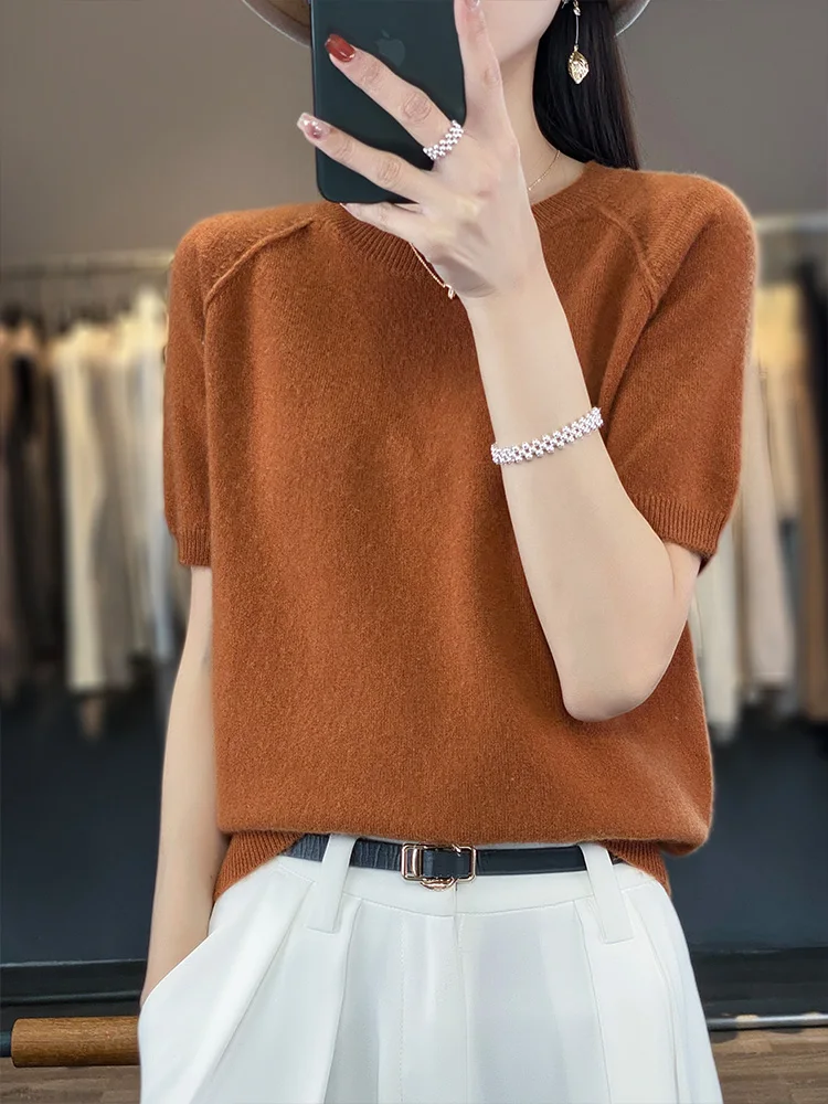 2024 New Women Sweater 100% Merino Wool Spring Summer Half Sleeve Pullovers Female O-Neck Knitwear Short SLeeve Jumper Clothing
2024 New Women Sweater 100% Merino Wool Spring Summer Half Sleeve Pullovers Female O-Neck Knitwear Short SLeeve Jumper Clothing