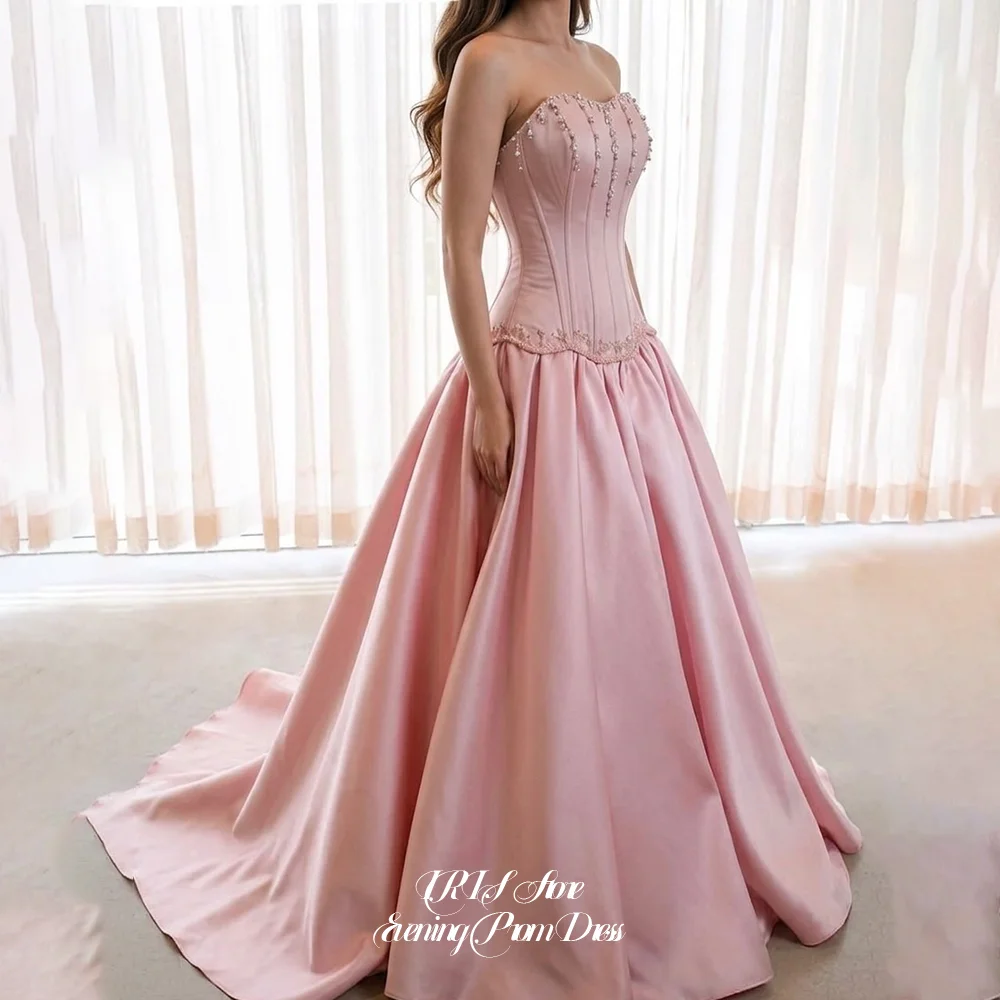 IRIS Luxury Princess Satin A Line Ball Gown Prom Dresses Strapless Sweetheart Crystal Vertical Beaded Lace Up Back For Women
IRIS Luxury Princess Satin A Line Ball Gown Prom Dresses Strapless Sweetheart Crystal Vertical Beaded Lace Up Back For Women