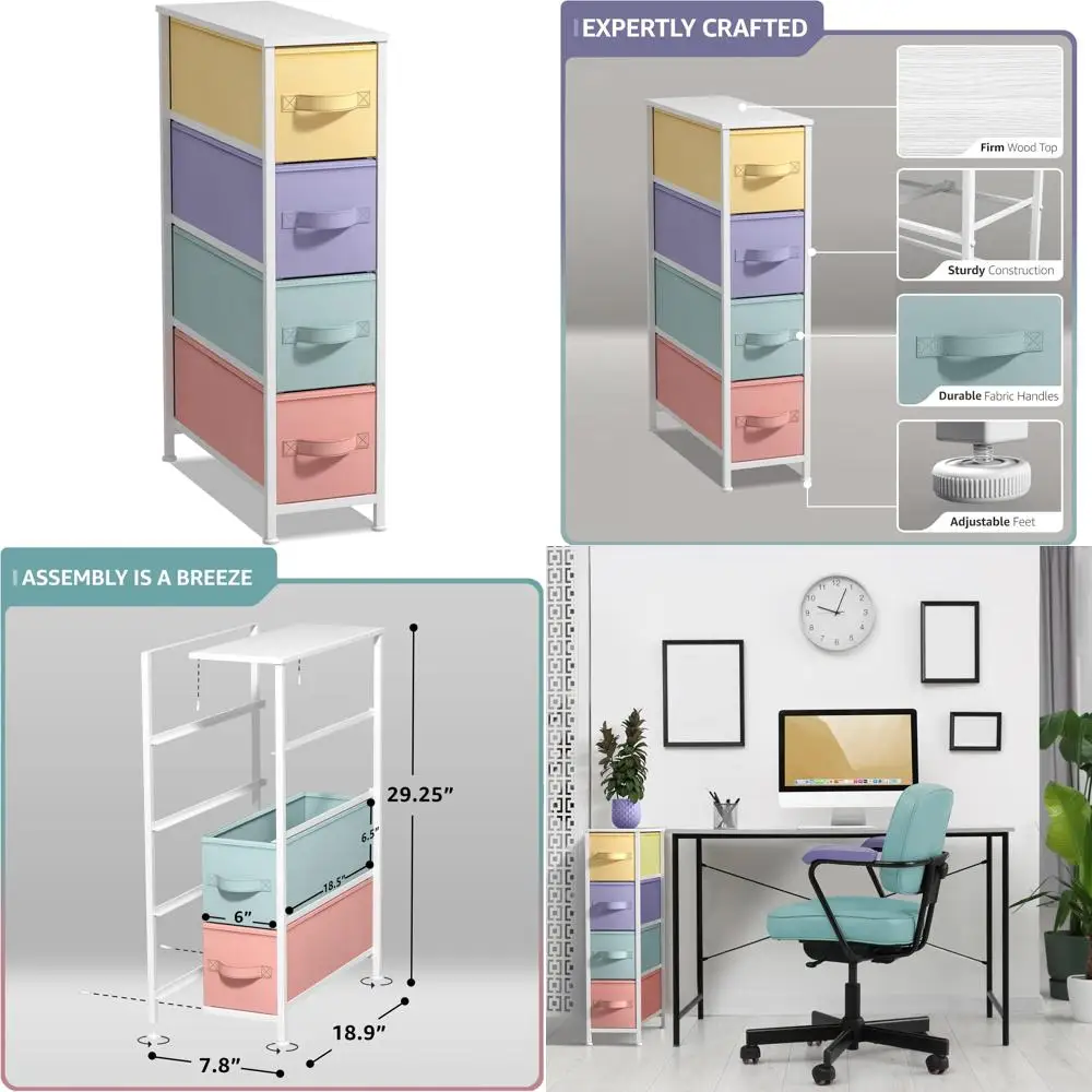 Вертикальный тонкий комод для хранения с 4 ящиками, стальной каркас, деревянная столешница, легко выдвижная ткань для детской комнаты
Вертикальный тонкий комод для хранения с 4 ящиками, стальной каркас, деревянная столешница, легко выдвижная ткань для детской комнаты