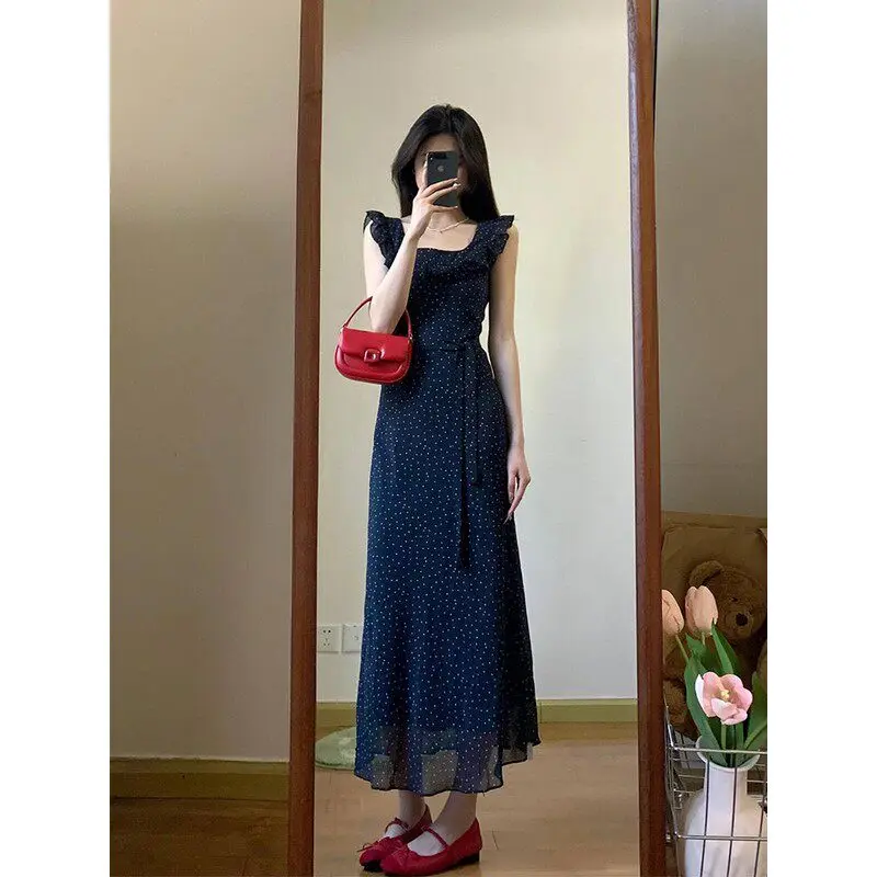 Polka Dot Ruffle Short Sleeve Midi Dress Women's Waist Cinching Design Backless Summer Dress Casual A-Line Skirt Style
Polka Dot Ruffle Short Sleeve Midi Dress Women's Waist Cinching Design Backless Summer Dress Casual A-Line Skirt Style