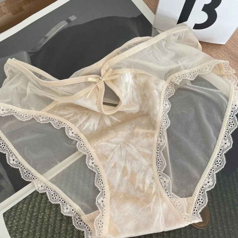Velvet Lace Mesh Panties Low Waist Lace Edge Bowknot Seamless Breathable See Through Underwear Chinese Style Printing Briefs
Velvet Lace Mesh Panties Low Waist Lace Edge Bowknot Seamless Breathable See Through Underwear Chinese Style Printing Briefs