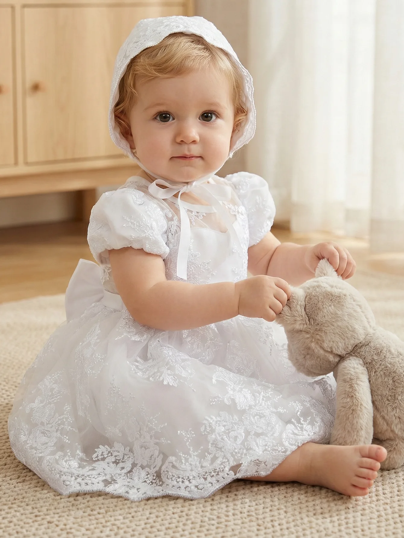 Custom Flower Girl Dress Wedding Dress Birthday Party Dress Puff Sleeve Lace Tulle Baby Gown with Bonnet for Baptism Formal
Custom Flower Girl Dress Wedding Dress Birthday Party Dress Puff Sleeve Lace Tulle Baby Gown with Bonnet for Baptism Formal